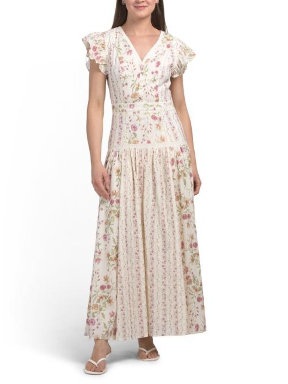 Sorella Flutter Sleeve Mixed Floral Maxi Dress